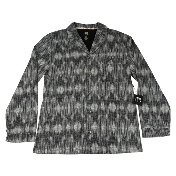 Frye Other - FRYE Men XL Flannel Print Notched Top Long Sleeve Black Gray Button Up Geometric